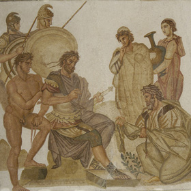 Nymfarum domus Neapolis - mosaico con Agamennone e il sacerdote troiano Chryse I metà IV sec a.C.